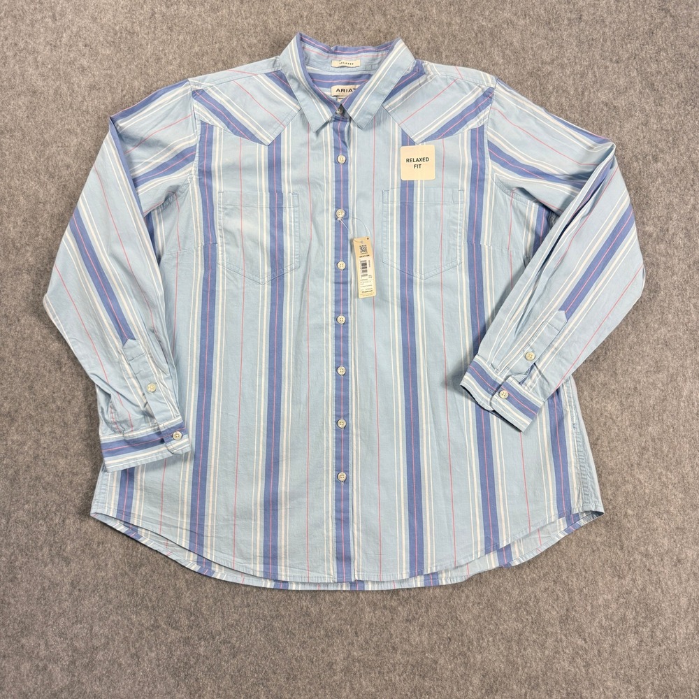 Ariat Billie Jean Womens XXL Blue Stripe Button-Up Shirt 10055208 NWT